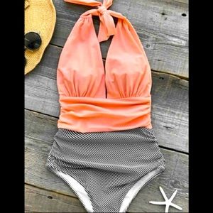 NWT Cupshe Pink Stripe One Piece Swimsuit